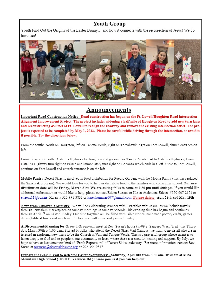 E-Newsletter 28 March 2023 – Desert Skies United Methodist Church