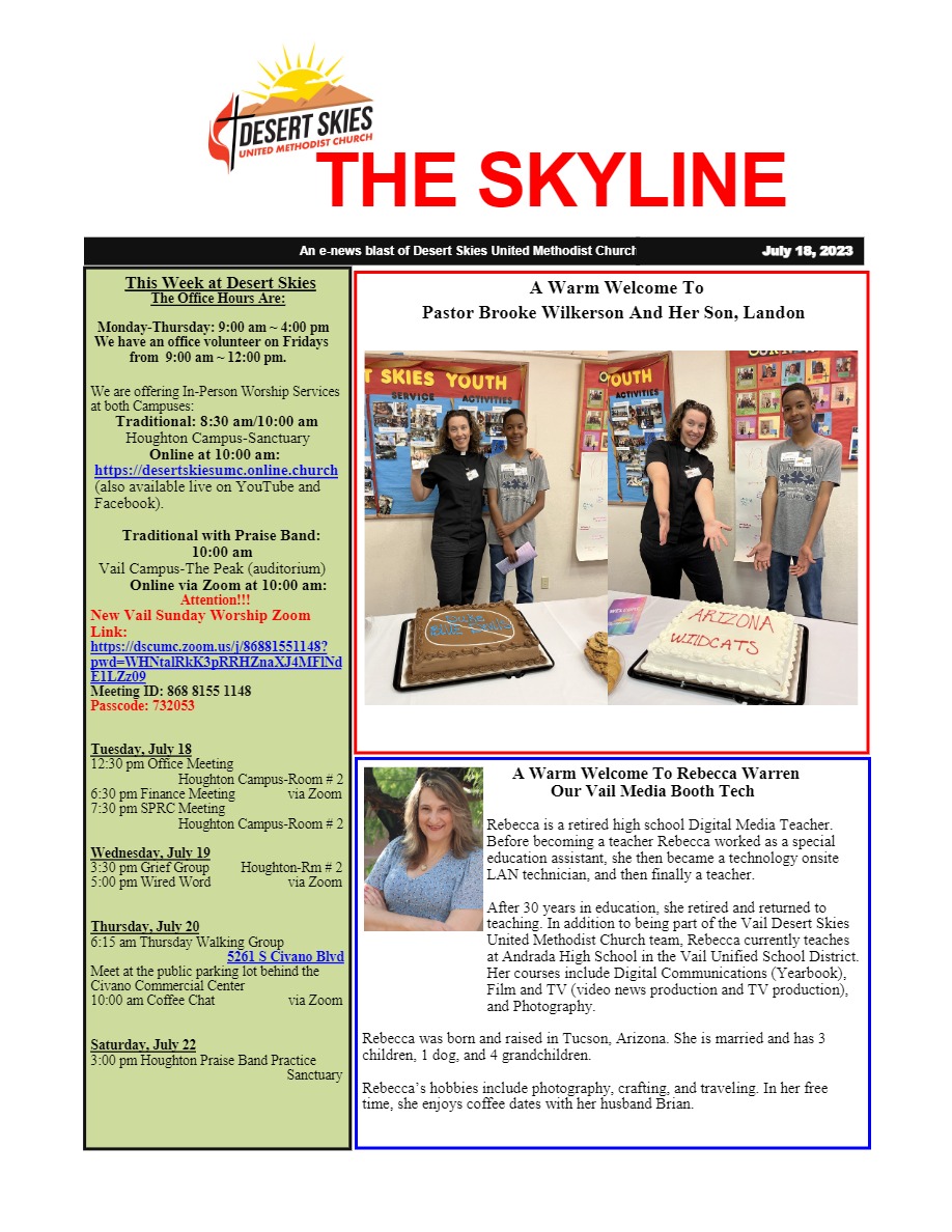 E-Newsletter 18 July 2023 – Desert Skies United Methodist Church